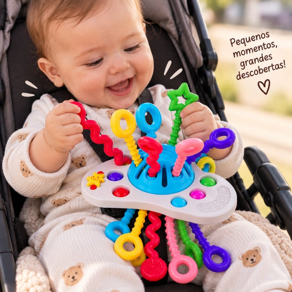Kit Chocalho Mordedor Macio Infantil para Bebê Sensorial com Corda de Dentição Brinquedo Montessori