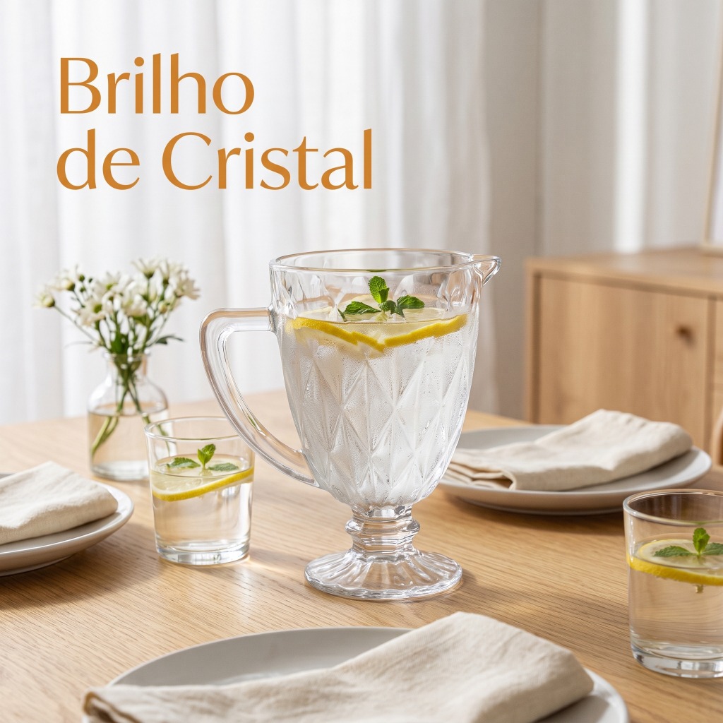 Jarra De Vidro Diamond 1,2L C Bico Transparente - Para Água Suco Drinks