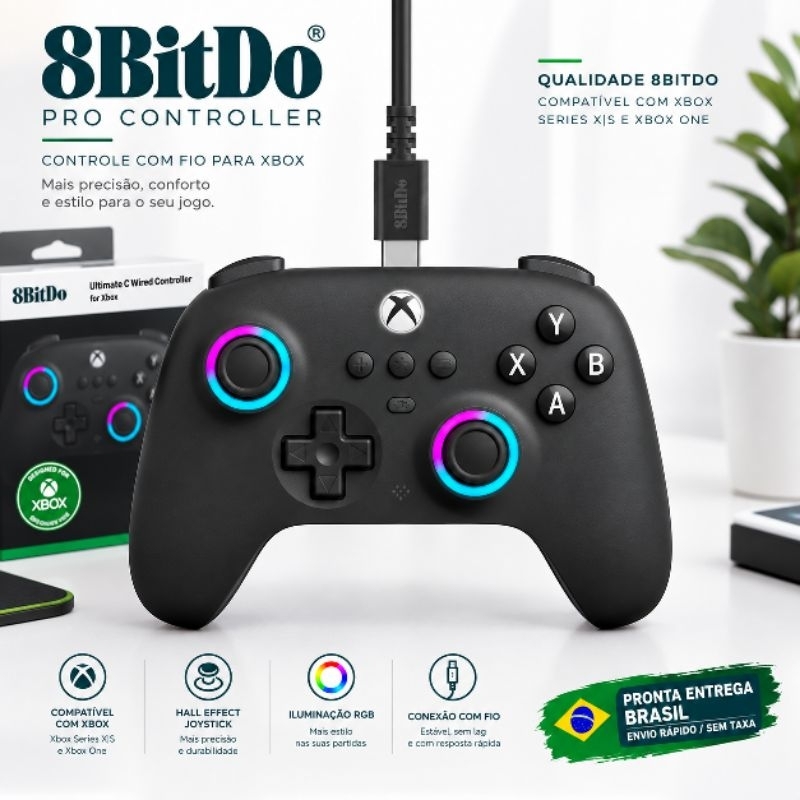 Joystick 8Bitdo Ultimate C - Controle com Fio para Xbox Series X|S, Xbox One, Windows 10/11 - Hall Effect