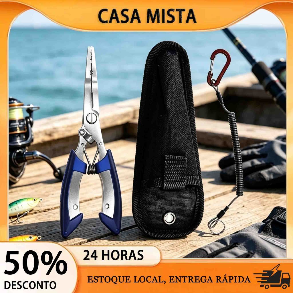 Alicate de Pesca Bico Curvo Multifuncional Aço Inox Ferramenta de Pesca