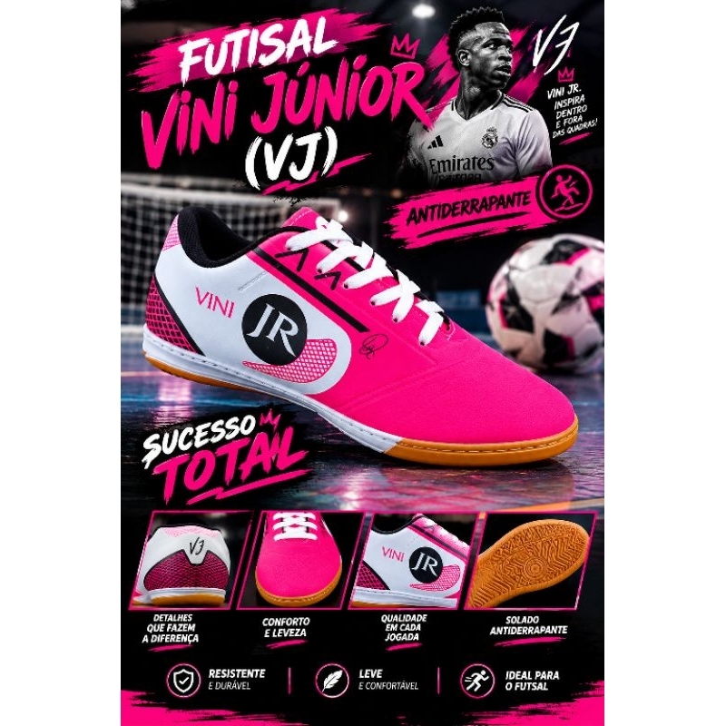 CHUTEIRA TENIS FUTSAL VINI PINK QUADRA SALAO ESPORTE FUTEBOL FUTSAL