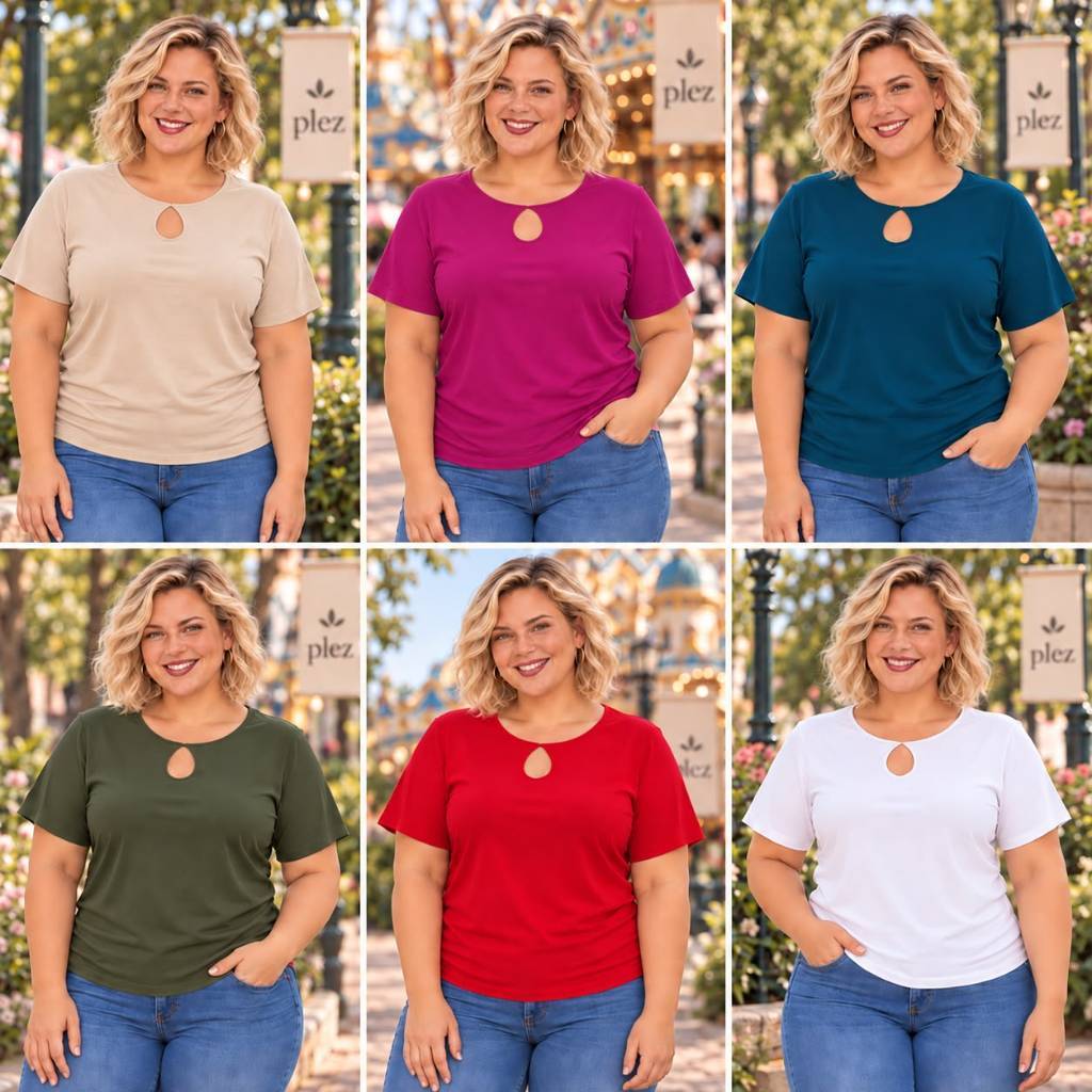 kit 6 blusas femininas plus size gola redonda básica cor lisa soltinha básica manga casual dia-a-dia