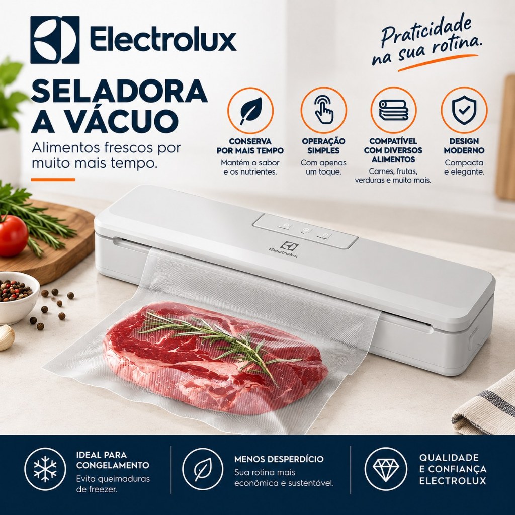 Seladora a Vácuo Electrolux para Alimentos Automática Conservação e Selagem - 127V