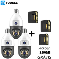 Kit 3 Câmera De Segurança Wifi Dupla Lentes YOOSEE Lâmpada Noturna 360° Com 3 Cartão MicroSD 16GB