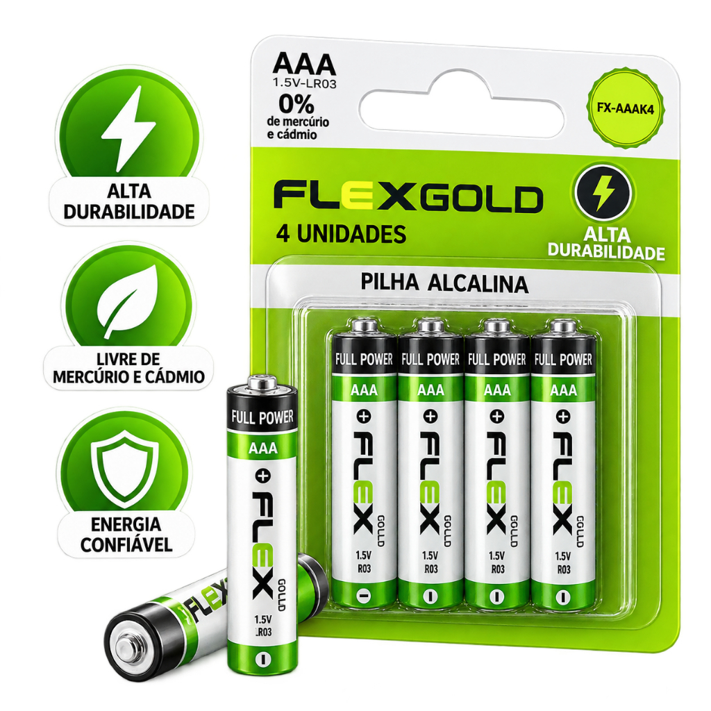 Kit 4 Pilhas Alcalinas AAA Lr03 1.5v Palito Alta Duração Premium