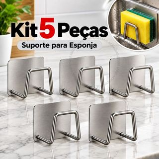 Kit 5 Suporte Esponja Aço Inoxidável Bucha Pia Prateleira de Cozinha Armazenamento Parede…