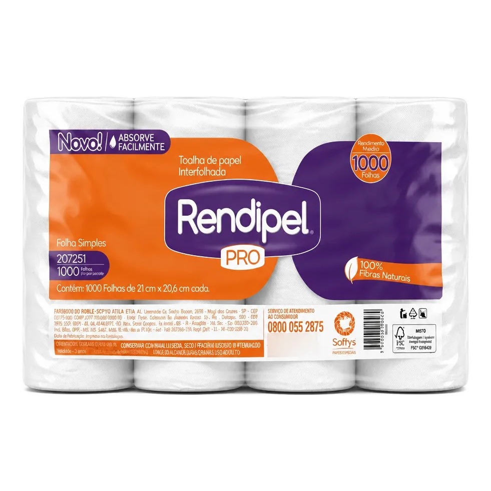 Papel Toalha Interfolhado Rendipel Pro 1000 Folhas Softys