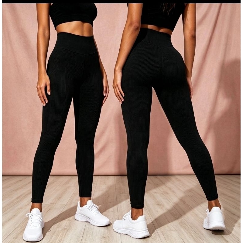 Kit 2 Calças Legging Canelada Academia Feminina Corrida Yoga Sem Costura Zero transparência Confortável Tamanho único