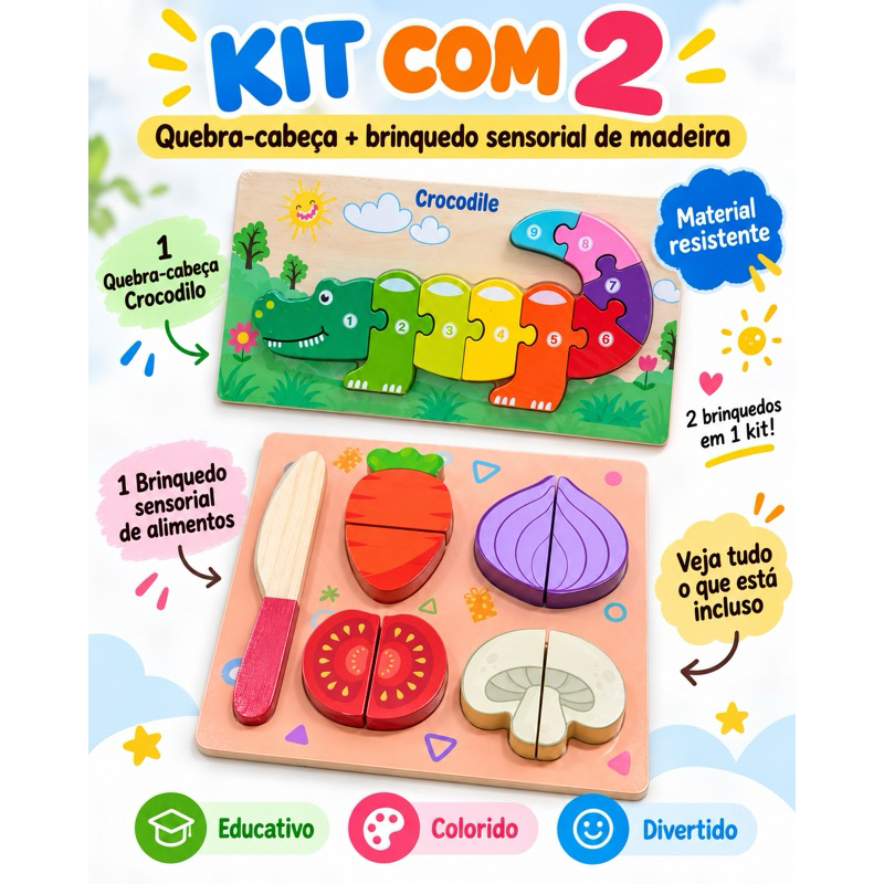 Kit Brinquedo Sensorial Infantil 2 Peças Educativo Antiestresse Coordenação Motora Montessori Presente Dia das Crianças