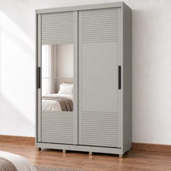 Guarda 2 Portas de Correr 235x152 cm Com Espelho Bordeaux Cinza 100% MDF Casamia
