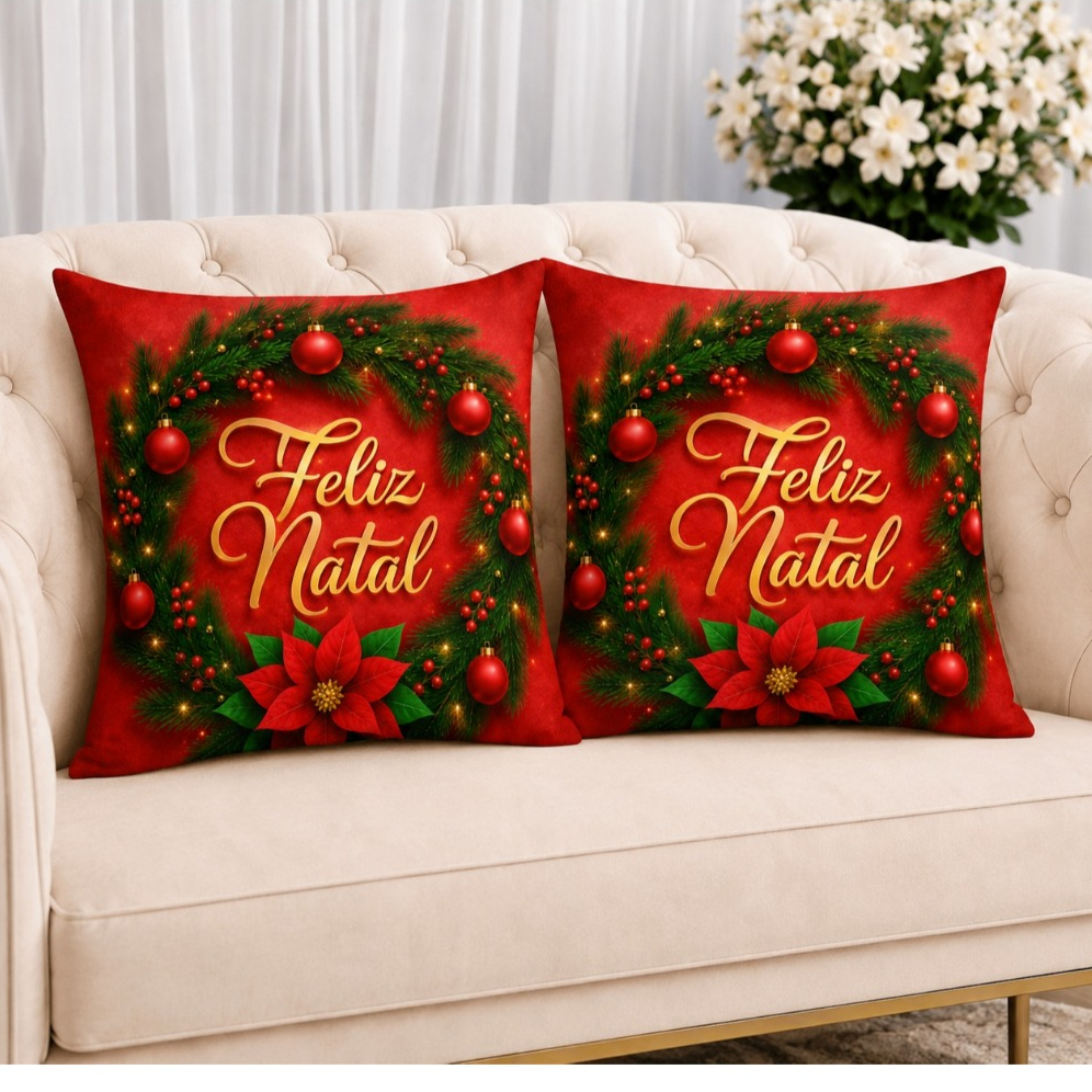 KIT 2 Capas Para Almofadas Decorativas de Luxo, Estilo Moderno Natal Lar Amor Sublimadas 45x45