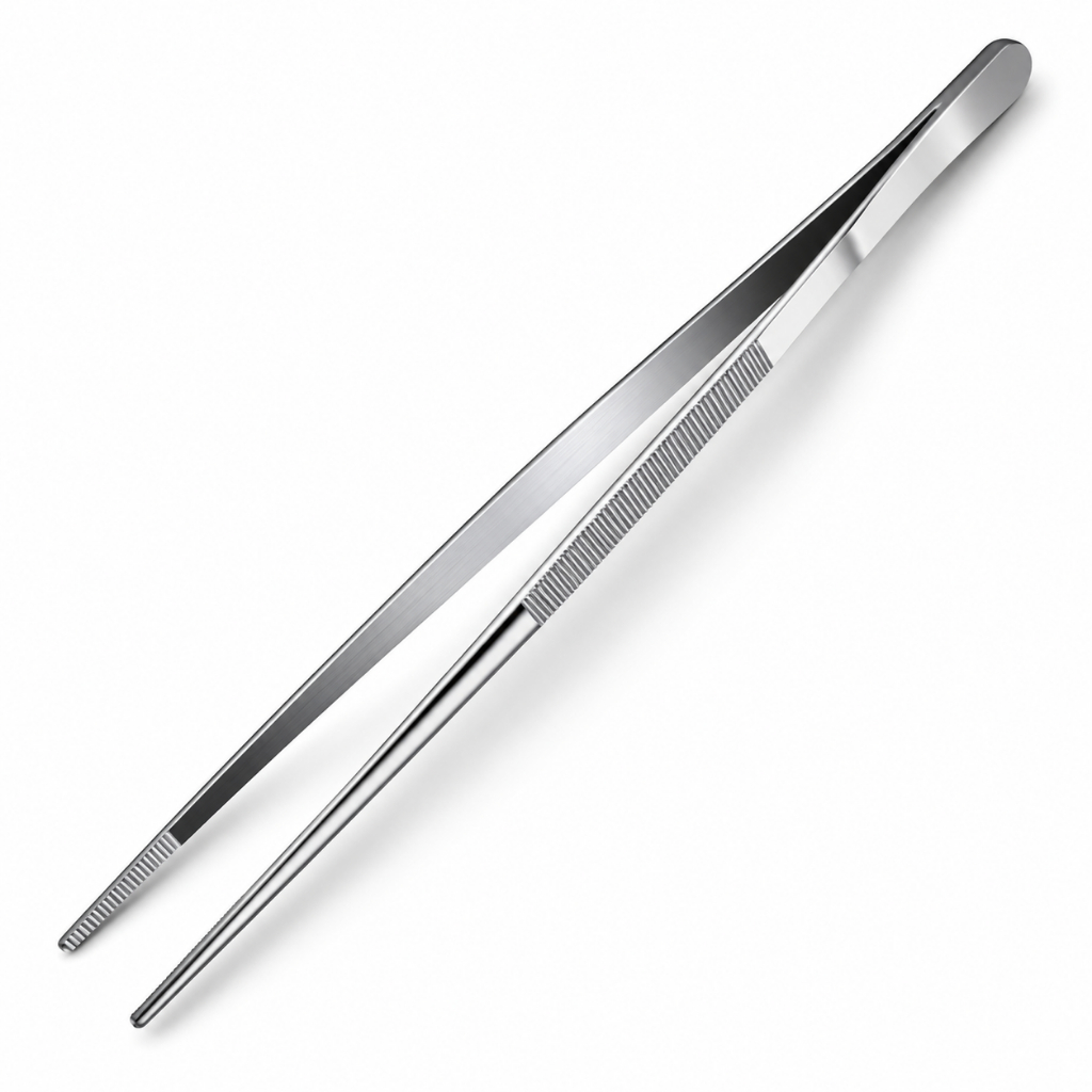 Pinça Culinária Profissional com Serrilha Aço Inox 30cm Reforçada Ponta Reta