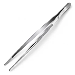 Pinça Culinária Profissional com Serrilha Aço Inox 30cm Reforçada Ponta Reta