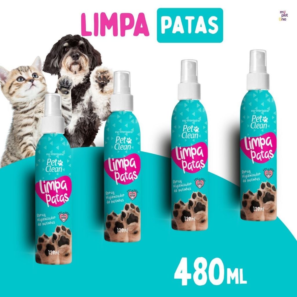 Kit 4 Limpa Patas Pet Clean Spray Higienizador - 120ml