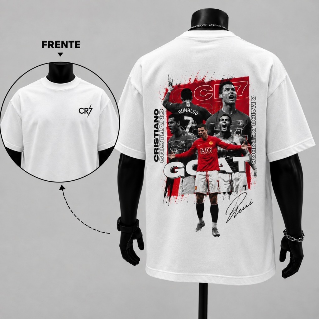 Camisa Oversized Cr7 Cristiano Ronaldo Estampa  Futebol Unissex Camiseta Casual Confortável Folgada
