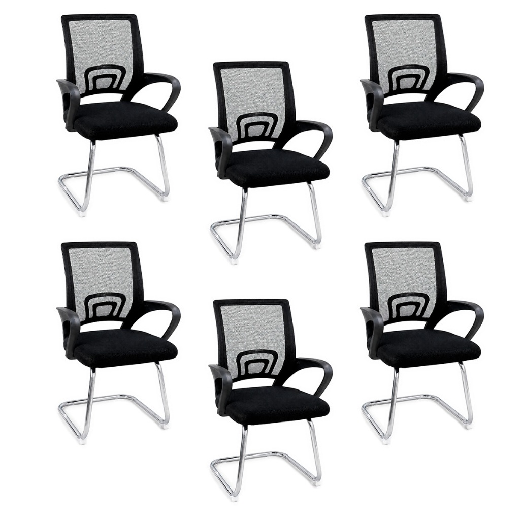 Kit 6 Cadeiras Escritório Begonia Tela Mesh Fixa Apoio Lombar Estrutura Metálica Suporta 120kg Home Office Corporativo
