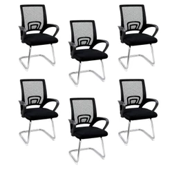 Kit 6 Cadeiras Escritório Begonia Tela Mesh Fixa Apoio Lombar Estrutura Metálica Suporta 120kg Home Office Corporativo
