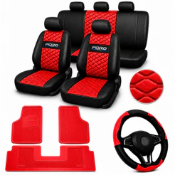 kit Capa Banco Carro Couro 3d Ford Ka volante + tapete de carro vermelho azul rosa