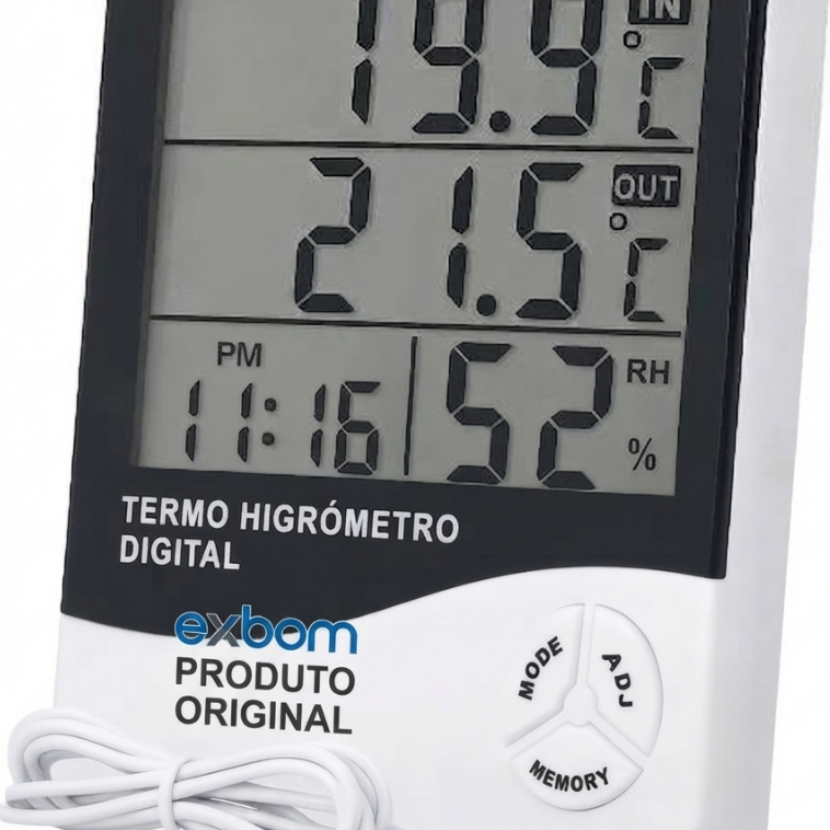 Termo Higrômetro Digital Relogio Temperatura Umidade Exbom original