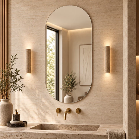 Espelho Mirano Berlim 80x40cm Lapidado Oval Grande Moderno Banheiro Lavabo Quarto Parede Decorativo