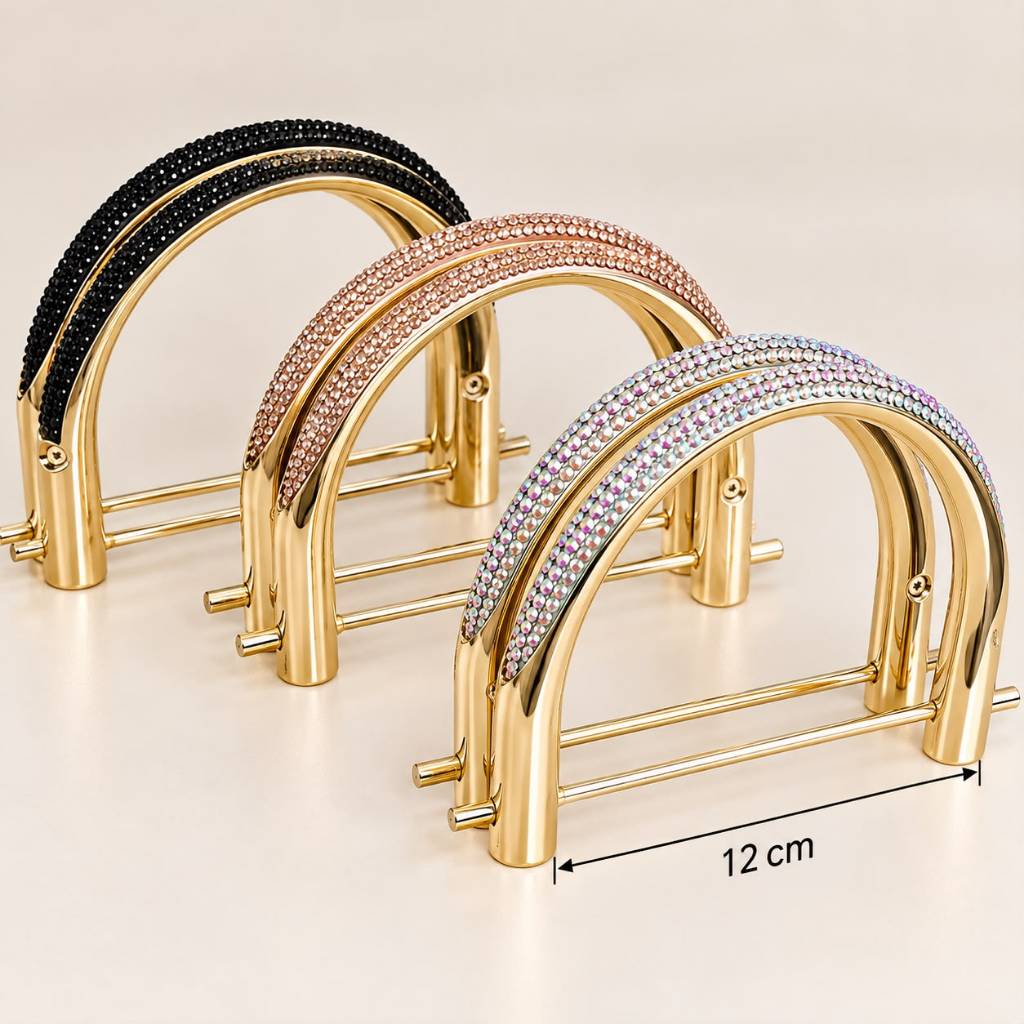 Alça em Metal Dourado Super Resistente Com Detalhes Luxo Brilho Para Bolsas de Crochê - Par