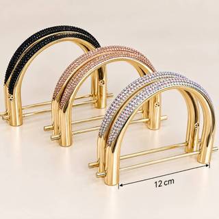 Alça em Metal Dourado Super Resistente Com Detalhes Luxo Brilho Para Bolsas de Crochê - Par