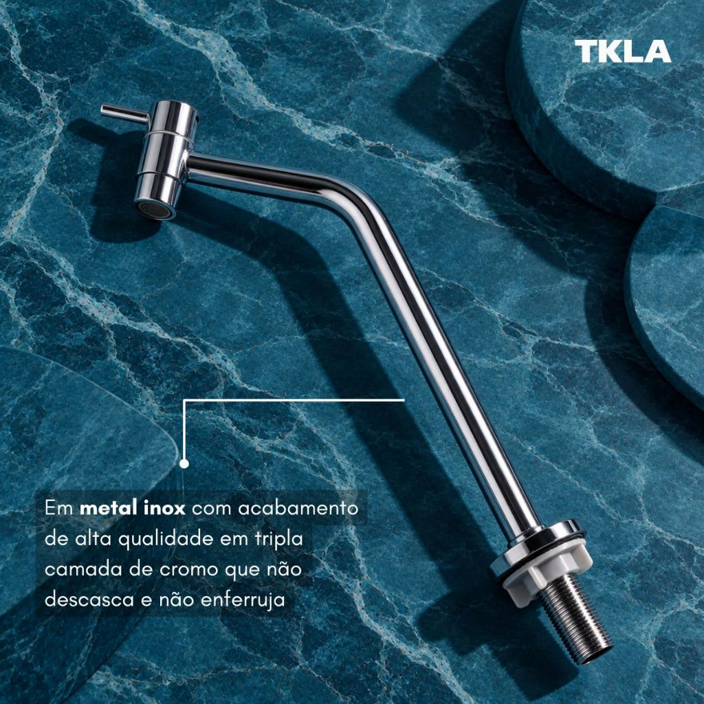 Torneira Banheiro Cuba Bica Alta Bancada Aço Inox Cromada Para 45 Lavabo 1/4 de Volta TKLA — imagem 2 de 2