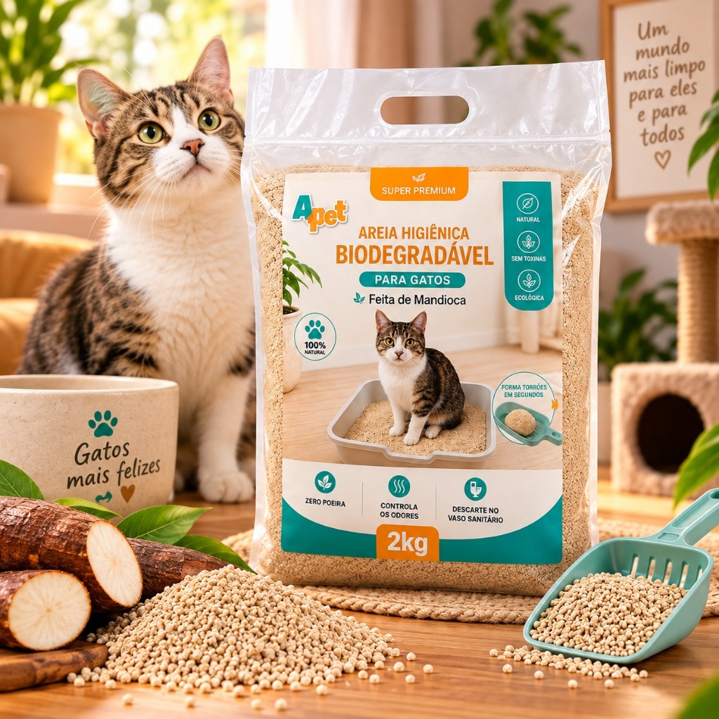 Areia Super Premium de Mandioca Biodegradável A+Pet Para Gatos - 100% Natural