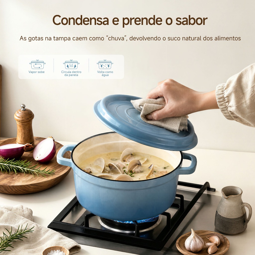 Mollycook Panela Caçarola De Ferro Fundido Esmaltado 22/24cm Premium Fogão Indução Panela Esmaltado de Ferro Com Tampa · foto 2