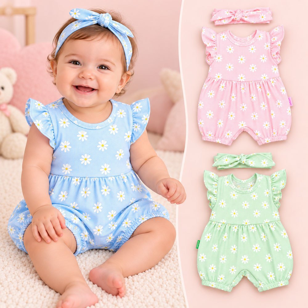 Macaquinho Bebê Menina e Faixa: Look Pronto para Encantar Até 12 Meses