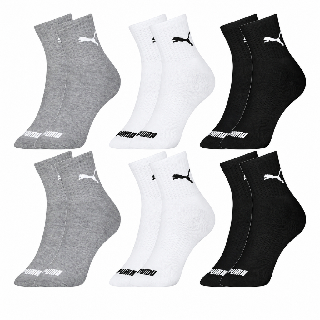 Kit com 6 Pares Meias Puma Cano Médio Alto Algodão Meia Adulto Masculino Feminino Esportiva Original