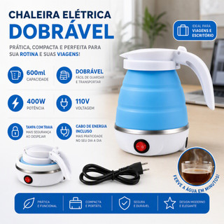 Chaleira Elétrica Retrátil 600ml 110v Silicone Esquentar Leite Café Chá água