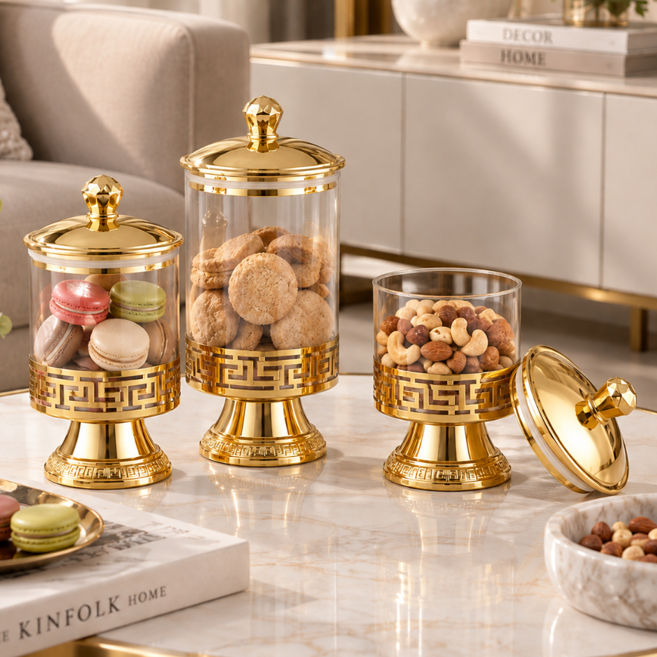 Pote Hermético Imperial Dourado em Acrílico Premium – P M G ou Kit