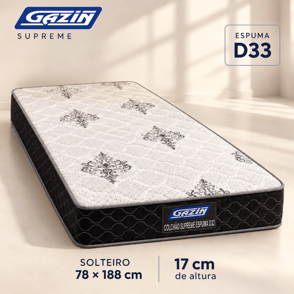 Colchão Solteiro Gazin Supreme D33 78x188x17 cm Espuma Certificada INMETRO Double Face Firme Até 100 kg Com Tecido Plano