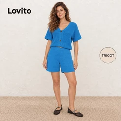 Lovito Conjunto Feminino de Blusa e Shorts de Tricot SHB816BRL846