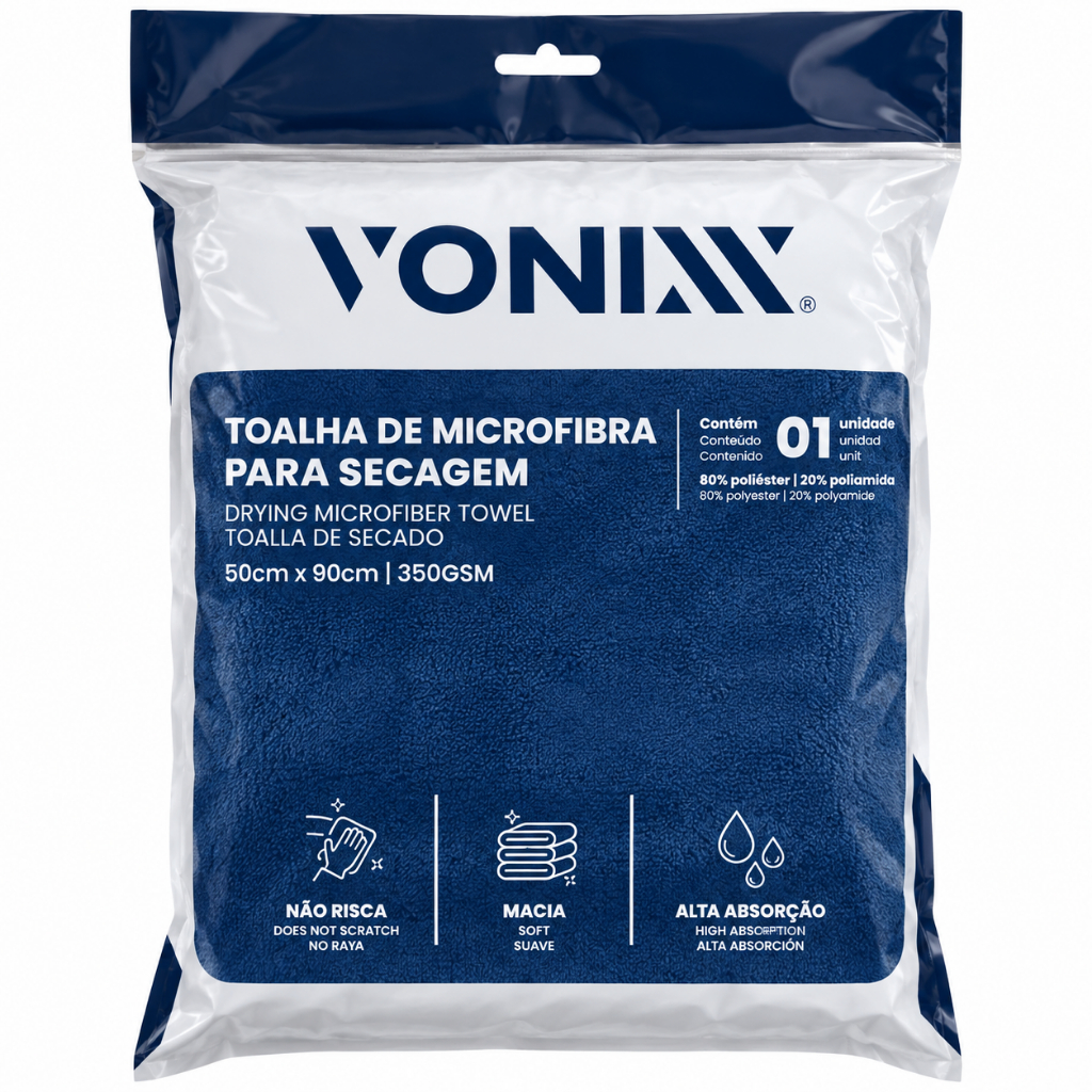 Toalha Microfibra Secagem Automotiva 50x90cm 350GSM Vonixx