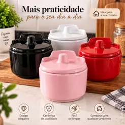 Saleiro de Cerâmica Quadrado com Tampa Parede Porta Sal para Cozinha Mesa Posta