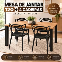 Kit Mesa Retangular com 4 Cadeiras Gruvyer – Ideal para Sala de Jantar