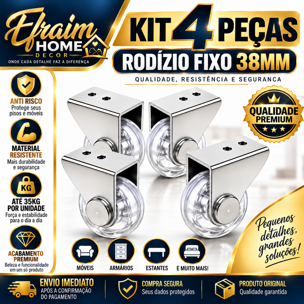 Rodizios Gel Fixo 38mm Para Móveis Sofa Cama Auxiliar Zincado