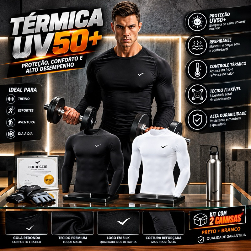 CAMISA TERMICA MASCULINA PROTEÇÃO UV FATOR 50+ FENIX  UNISSEX