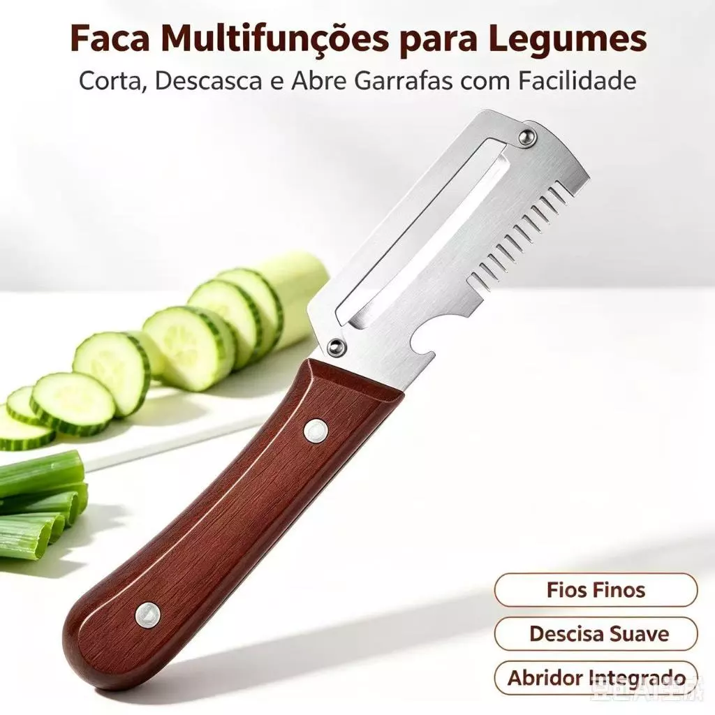 Descascador de legumes premium com lâmina de aço inoxidável cabo de madeira e abridor de garrafas — imagem 1