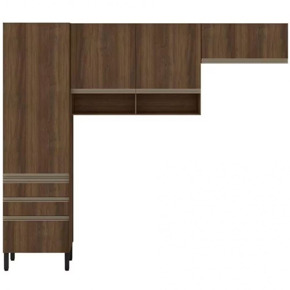 Cozinha Compacta Jaspe com 4 Portas, 3 Gavetas e 5 Prateleiras 260,4cm de largura Bartira