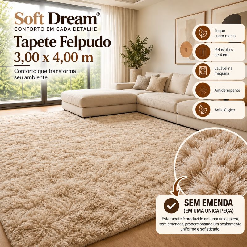 Tapete Felpudo Luxo 300x400 Para Sala Quarto Grande Macio Peludo Decorativo Sem Emenda