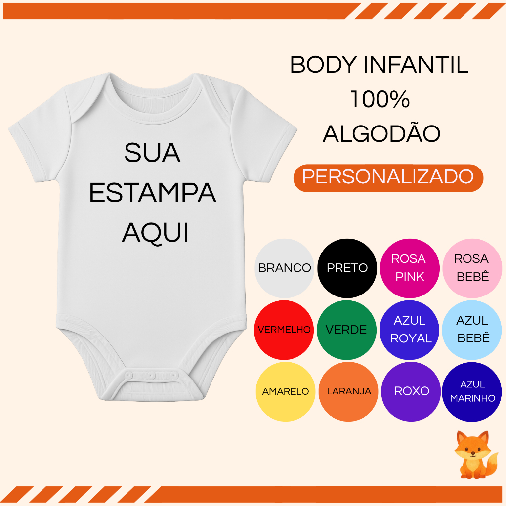 Body Personalizado 100% Algodão Com Sua Estampa Frase DTF Body Bebê Colorido