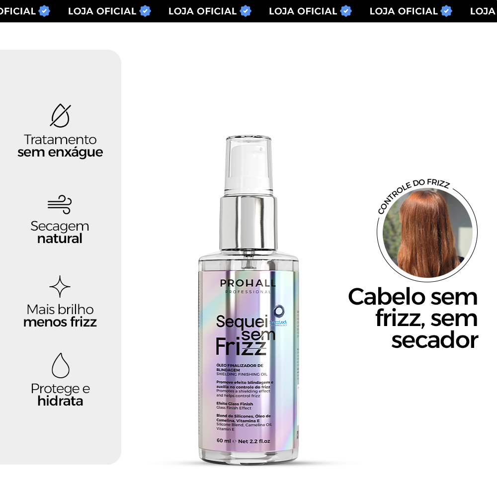 Óleo de Blindagem Antiumidade e Brilho nos Fios | Sequei Sem Frizz 60ml