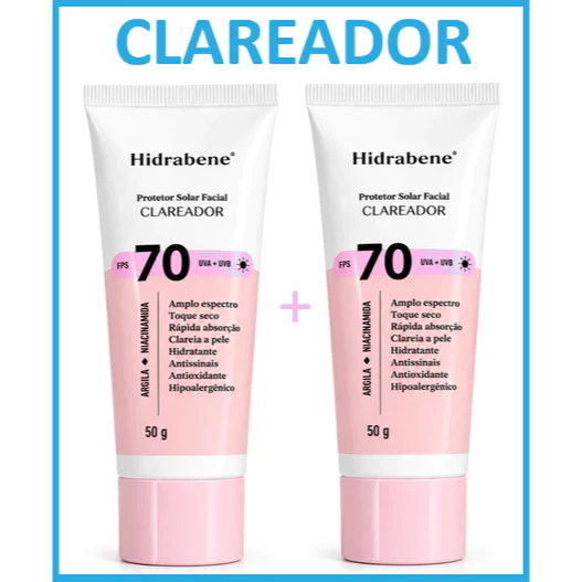 Kit 2 Protetor Solar Facial Clareador Hidrabene FPS 70 Toque Seco Antissinais Clareia a pele 50g