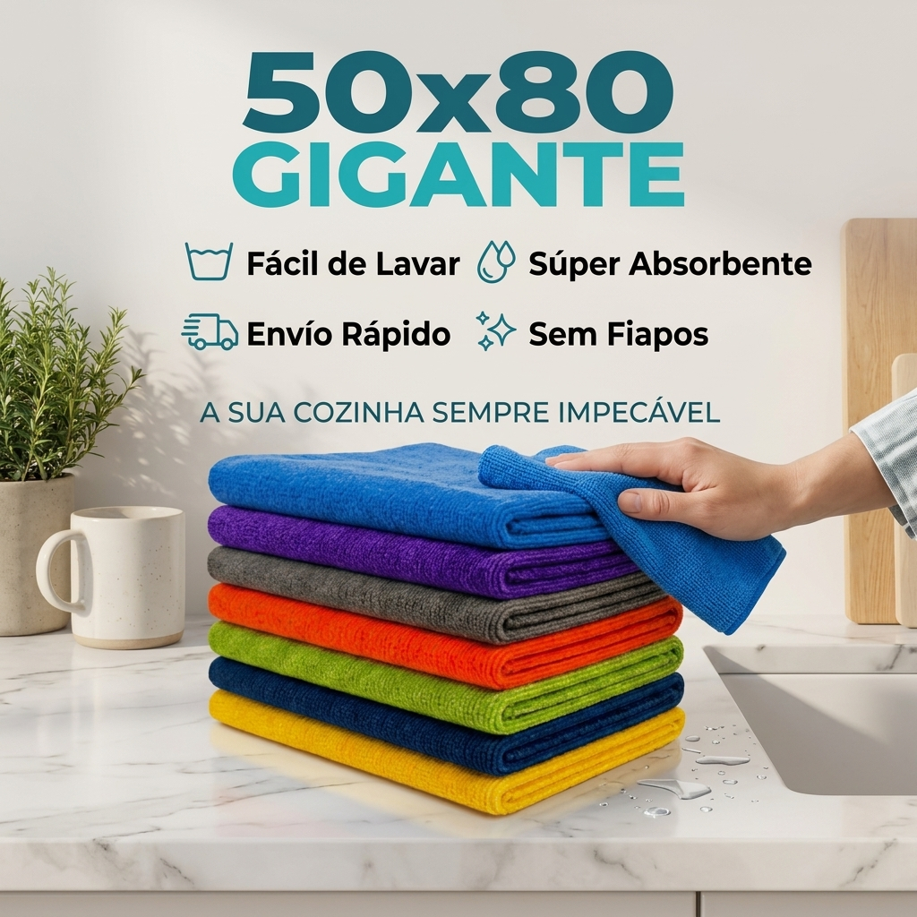 Kit 5 Pano de Chão Microfibra Macio 50x80cm Toalha de Limpeza Gigante