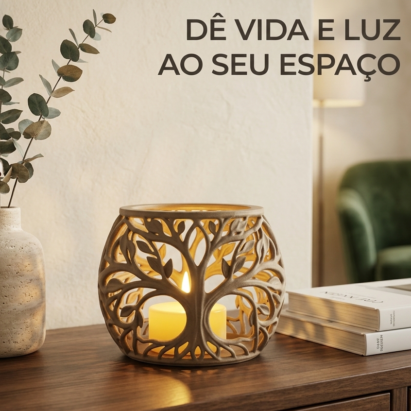 Imagem Porta-Vela LED Árvore da Vida Castiçal Decorativo para Sala Quarto Decoração Zen Presente Luminária Enfeite Mesa Mandala