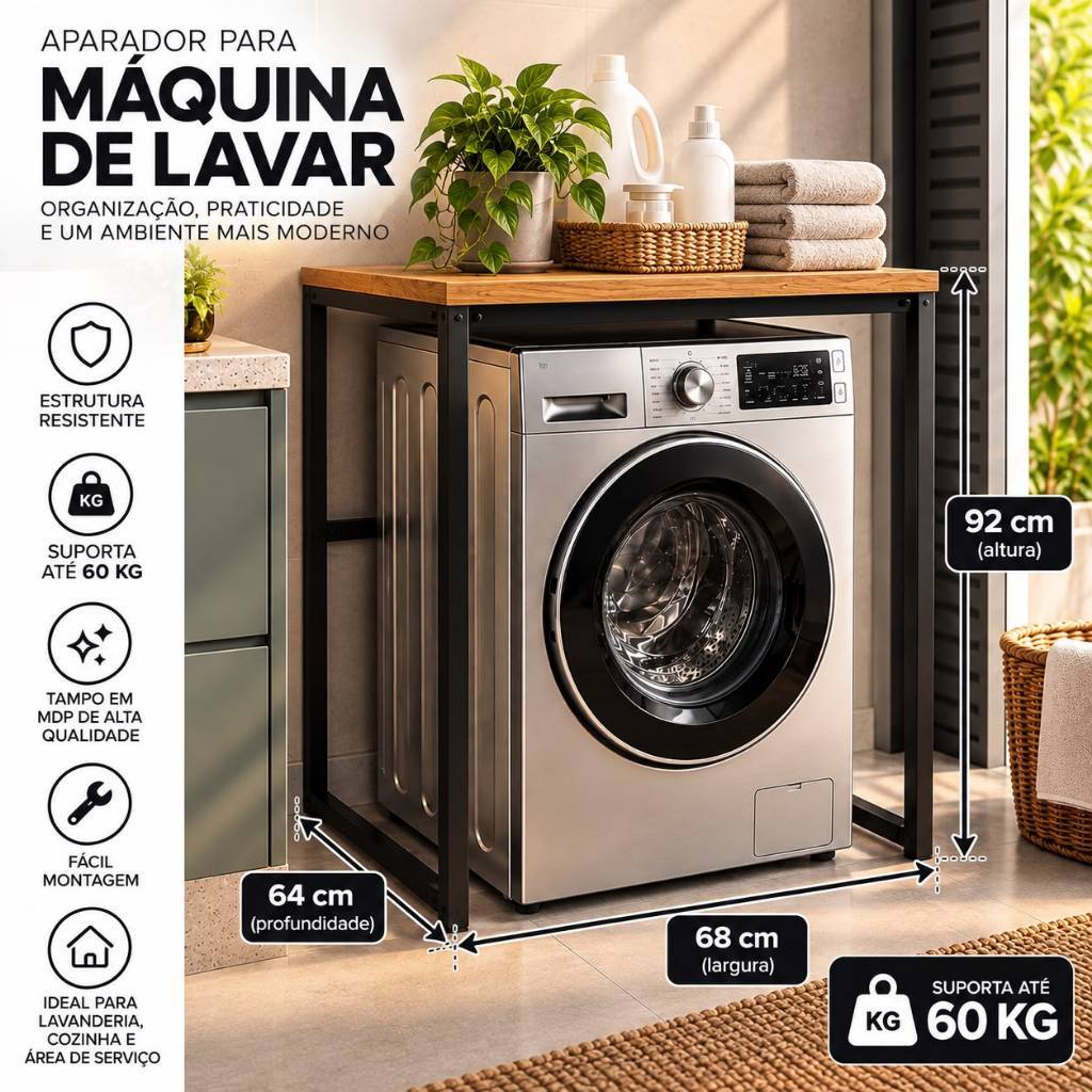 Armário Bancada Balcão Maquina Lava e Seca Ou Lava Louça Organizador Lavanderia