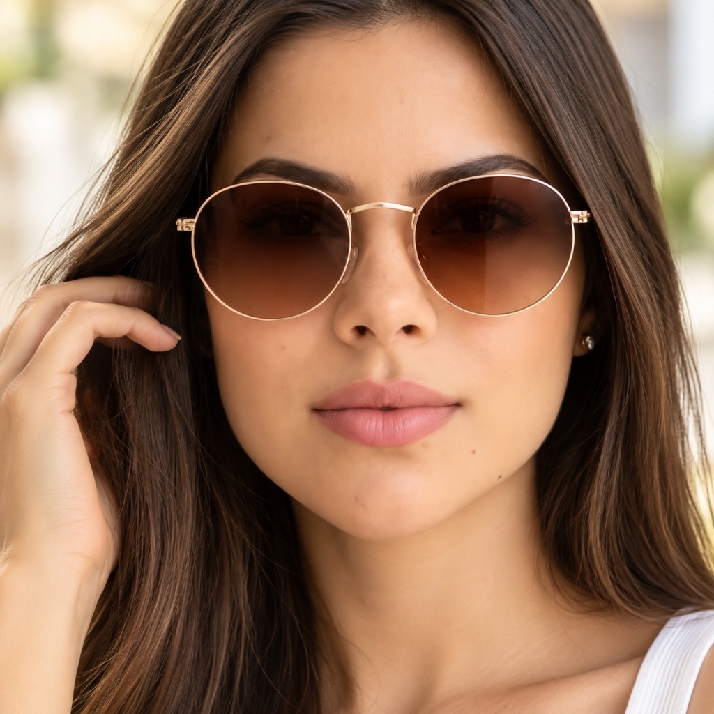 Óculos de Sol Redondo Feminino Retrô Metálico UV400 Unissex Leve Estilo Vintage